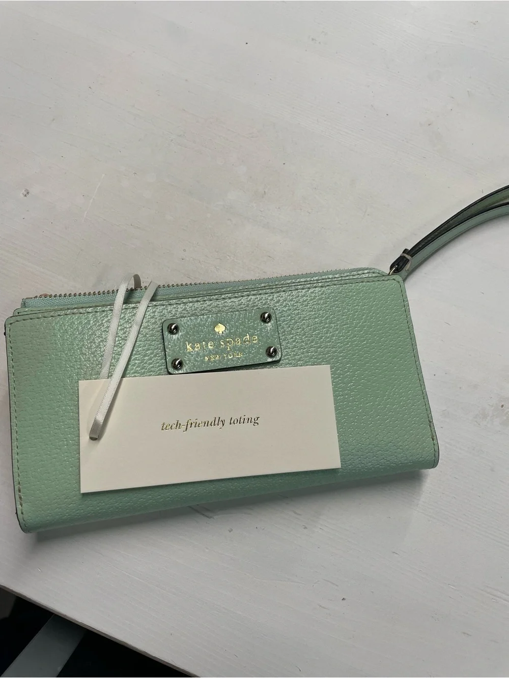 kate spade Mint Green Pebbled Leather Wristlet